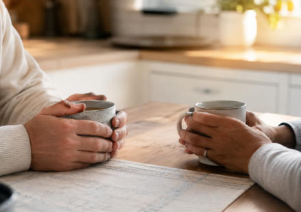 Help a family member who hoards, a caring conversation at a kitchen table