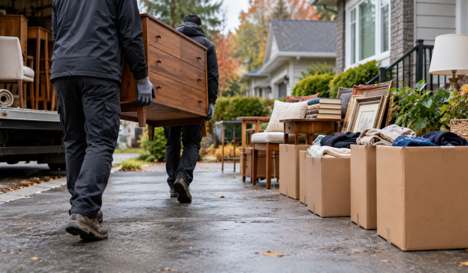 Estate cleanout services Burnaby furniture removal down staircase