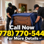 Crew packing furniture while moving estate contents in Burnaby to a new home