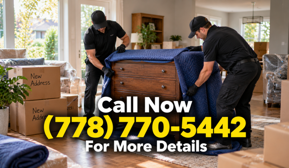 Crew packing furniture while moving estate contents in Burnaby to a new home